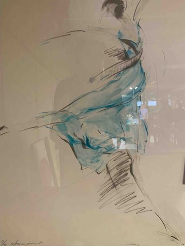 Abstract Figurative Print with Blue Accents