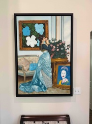 Leo Manelli Painting: 'Lady with Andy Warhol Flowers and Queen'