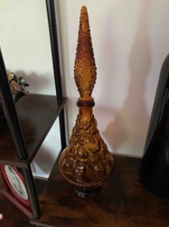 Amber Hobnail Glass Decanter with Spire Stopper