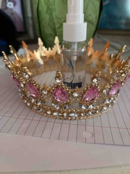 Decorative Gold-Toned Crown with Pink and Clear Rhinestones