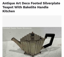 Antique Art Deco Footed Silverplate Teapot with Bakelite Handle