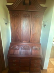 Antique Secretary Bookcase with Broken Pediment and Shell Carvings