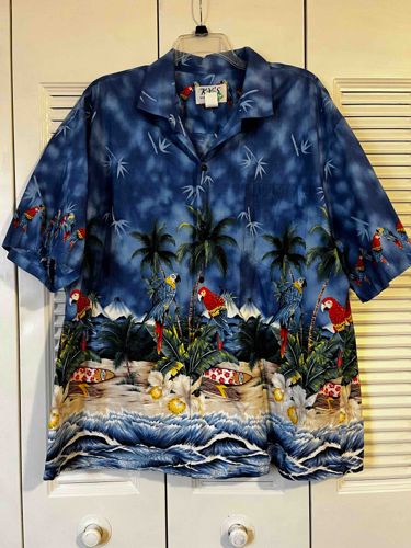 Vintage-Style RJC Tropical Parrot Landscape Hawaiian Aloha Shirt