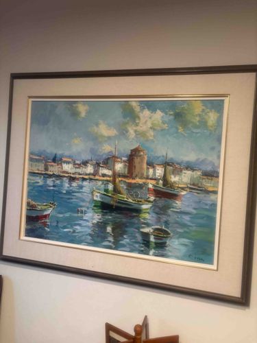 Impressionist Harbor Scene Oil Painting