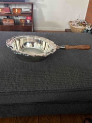 Ornate Silver-Plated Serving Dish with Wooden Handle