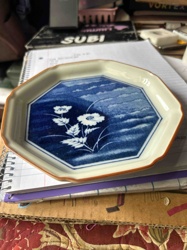 Octagonal Blue and White Floral Porcelain Plate