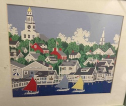 Coastal Village Scene Serigraph
