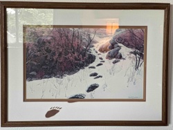 Snowy Path with Bear Footprints Print, Framed