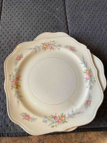 Vintage Floral Scalloped Ceramic Dinner Plates