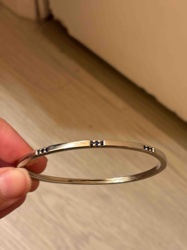 Silver-Toned Bangle Bracelet with Black Inlay Accents