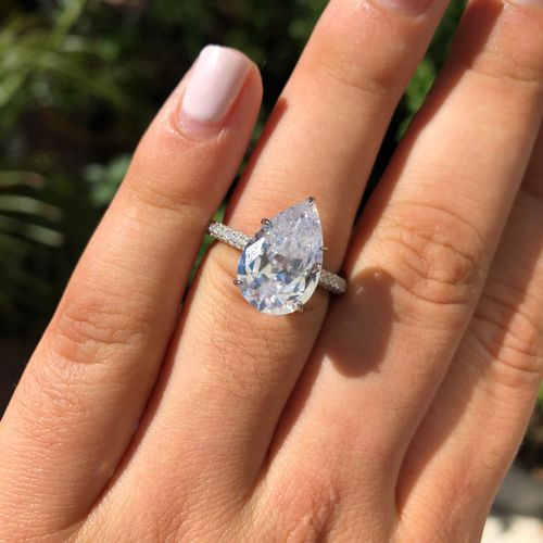 5.75ct Pear-Cut Moissanite Sterling Silver Solitaire Ring with Pavé Band