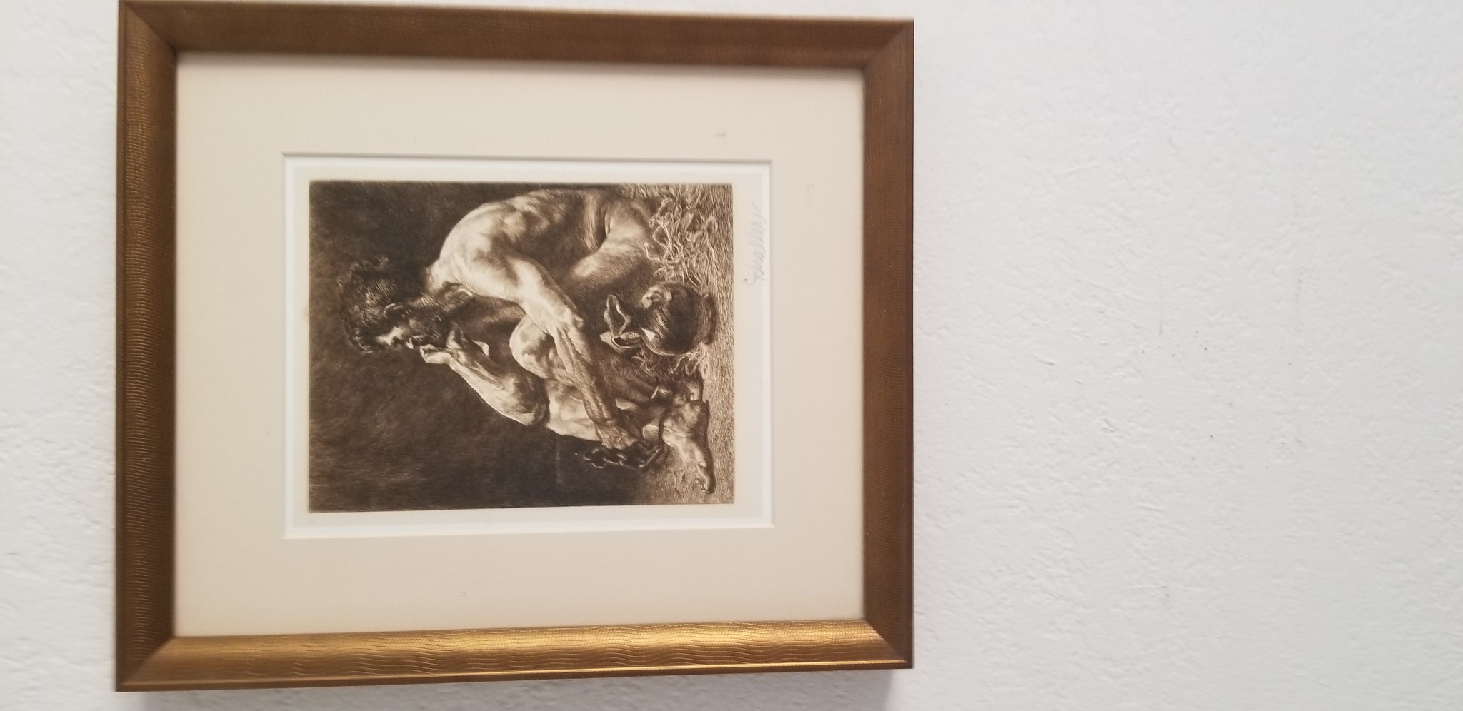Submitted photo of Framed monochrome print signed 'J. Ribera' (unauthenticated)