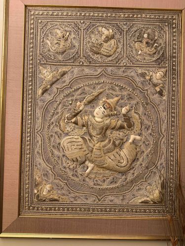 Framed Asian Embroidered Textile with Dancing Figures