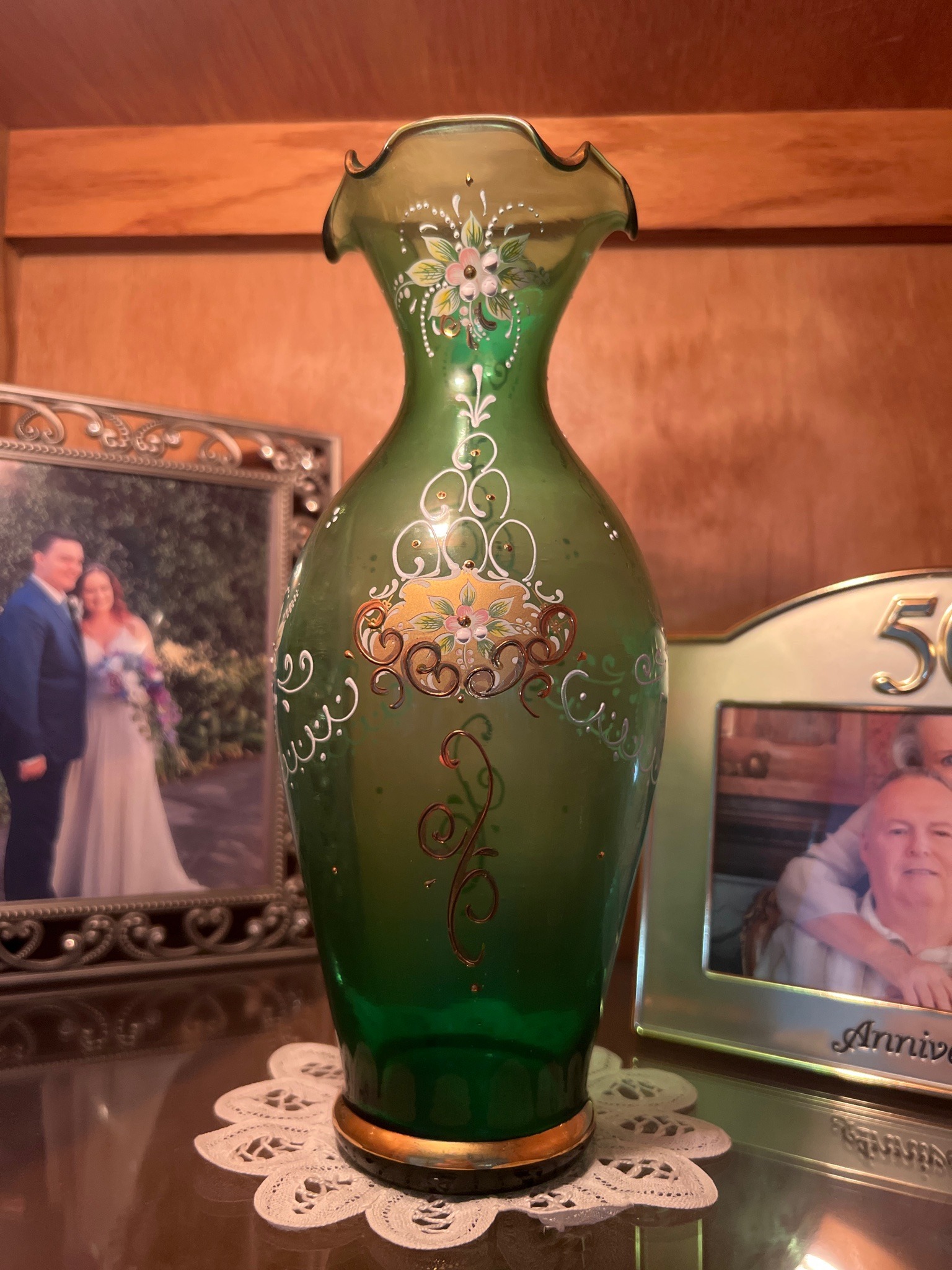 Submitted photo of Hand-painted green glass vase