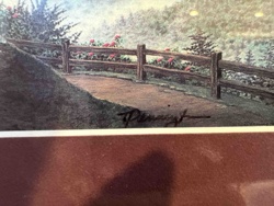 Landscape Print with Wooden Fence and Pink Flowers