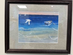Coastal Seascape with Boats and Bird by Mary Chesney