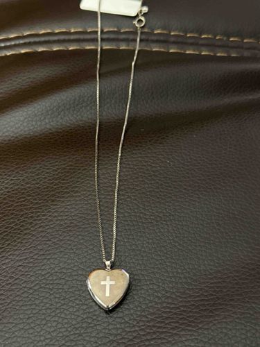 Heart-shaped Locket with Cross Inlay on Box Chain