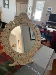 Ornate Cream-Colored Tabletop Vanity Mirror