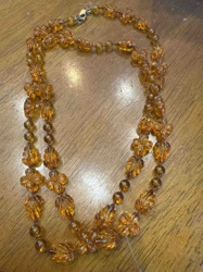 Amber-Colored Carved Glass Bead Necklace
