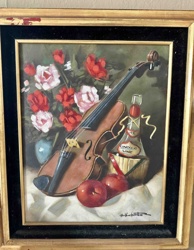 Still Life with Violin, Wine, and Flowers