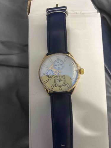 Men's Two-Tone Dial Gold-Tone Watch with Blue Leather Strap