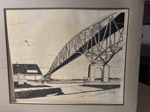 Bridge Landscape Pen and Ink Drawing