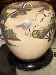 Japanese Satsuma Style Lidded Jar with Cranes and Landscape