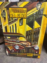 Painting of 'La Bodeguita del Medio' with Vintage Car