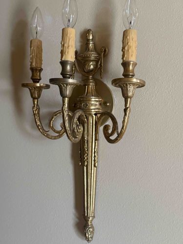 Vintage Brass Two-Light Wall Sconce with Faux Candle Sleeves