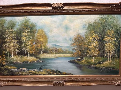 Mid-20th Century Impressionistic River Landscape Oil Painting