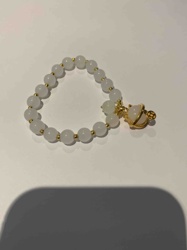White Beaded Bracelet with Maneki-Neko Charm