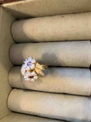Vintage 14k Gold Pearl and Ruby Cluster Ring
