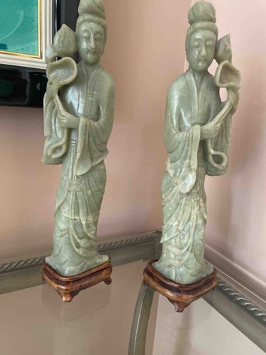Pair of Carved Jade Immortal / Deity Figures