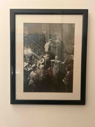 Framed Black and White Photograph of a Crowded Staircase Scene