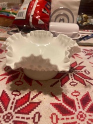 White Milk Glass Ruffled Bowl