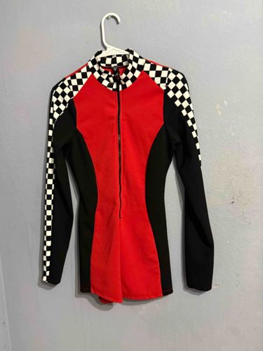 Sporty Tri-Color Checkered Jumpsuit/Bodysuit
