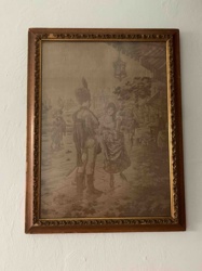 Framed Sepia-Toned Victorian or Edwardian Genre Scene Print