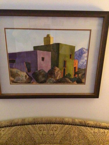 Framed Southwestern Architectural Landscape Painting/Print