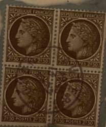 Block of Four 2F50 French Republic Postage Stamps (Sower Type)