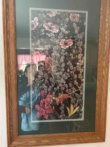 Framed Floral Botanical Print with Small Mammal
