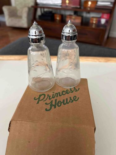 Princess House Etched Glass Salt and Pepper Shakers