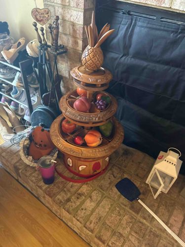 Carved Wooden Tiered Revolving Fruit Server with Pineapple Finial