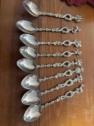 Set of 8 Sterling Silver English Apostle Spoons