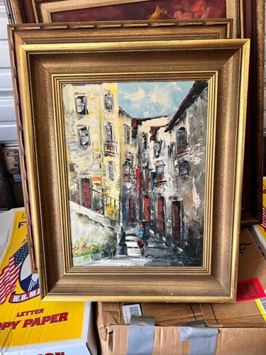 Framed Impressionistic Cityscape Oil Painting