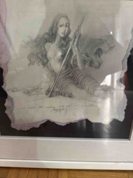 Framed Graphite and Mixed Media Drawing of a Female Figure