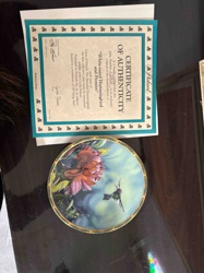 White-eared Hummingbird and Peonies Collector's Plate with Certificate of Authenticity