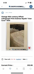 Vintage Mid-century Offset Lithograph Print Andrew Wyeth "River Cove" 1958