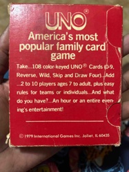 1979 Original Uno Playing Card Game Box (Back Side)