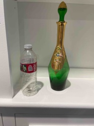 Emerald Green Gilded Glass Decanter with Floral Motifs