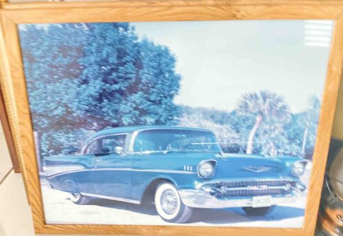 Framed Photograph of a Blue 1957 Chevrolet Bel Air